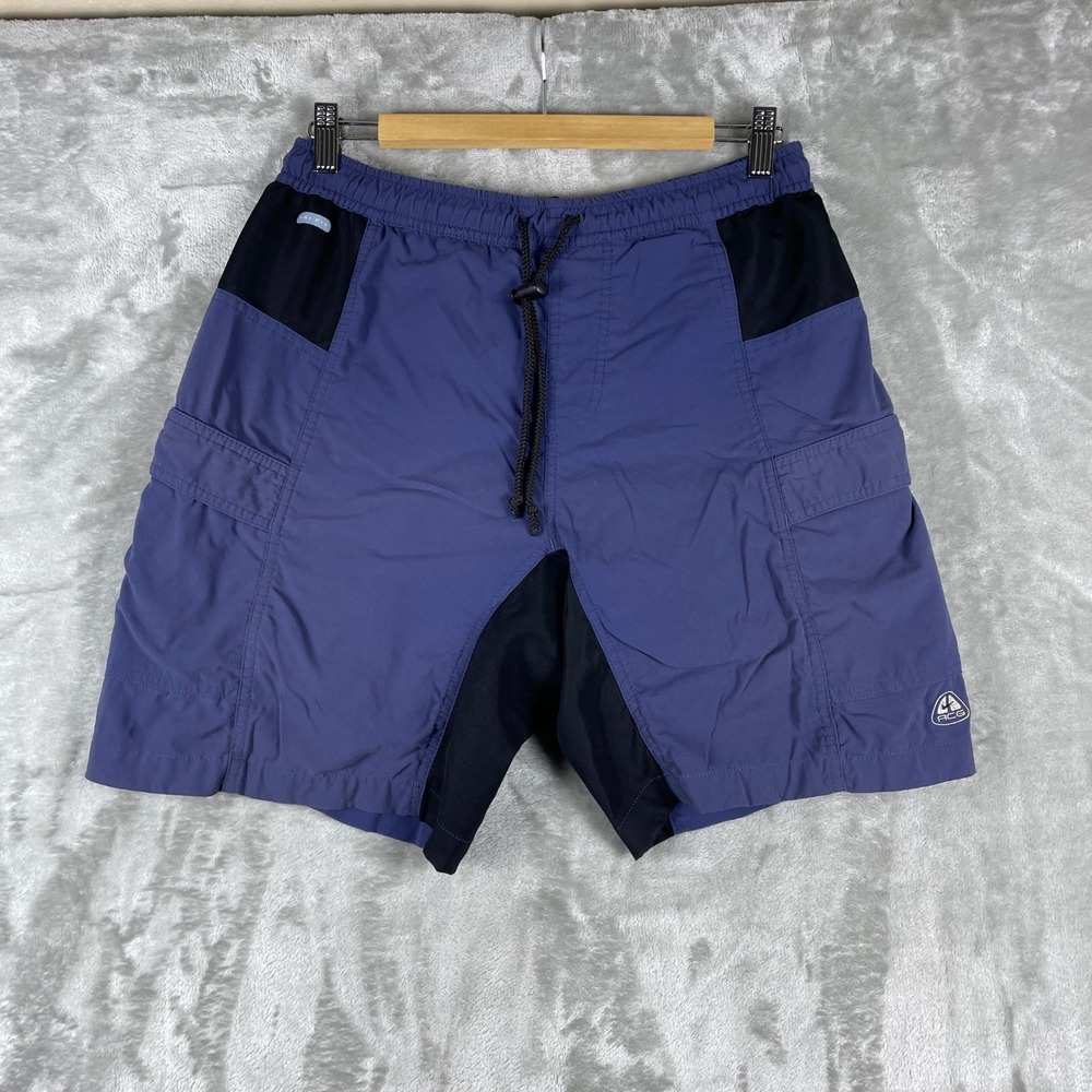 Vintage Nike ACG Shorts Mens M Blue Cargo Dri-Fit Cycling Butt Pad Bike Biking